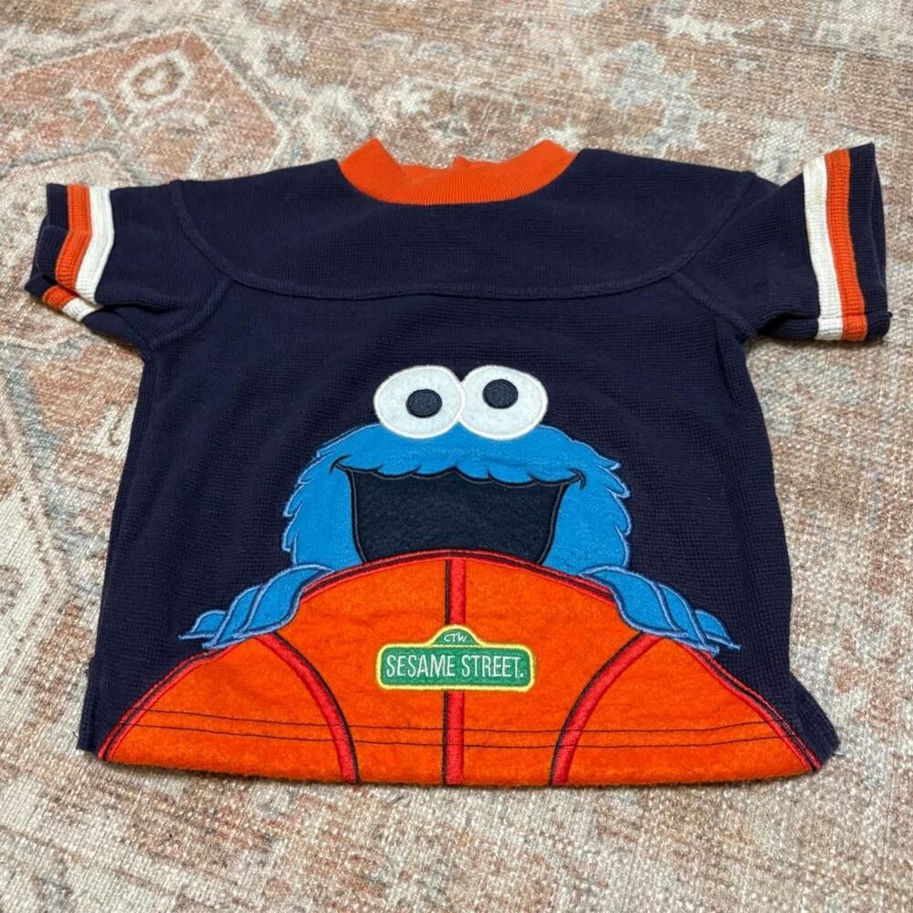 Vintage Y2K Character Sesame Street Cookie Monster Basketball Baby Tee